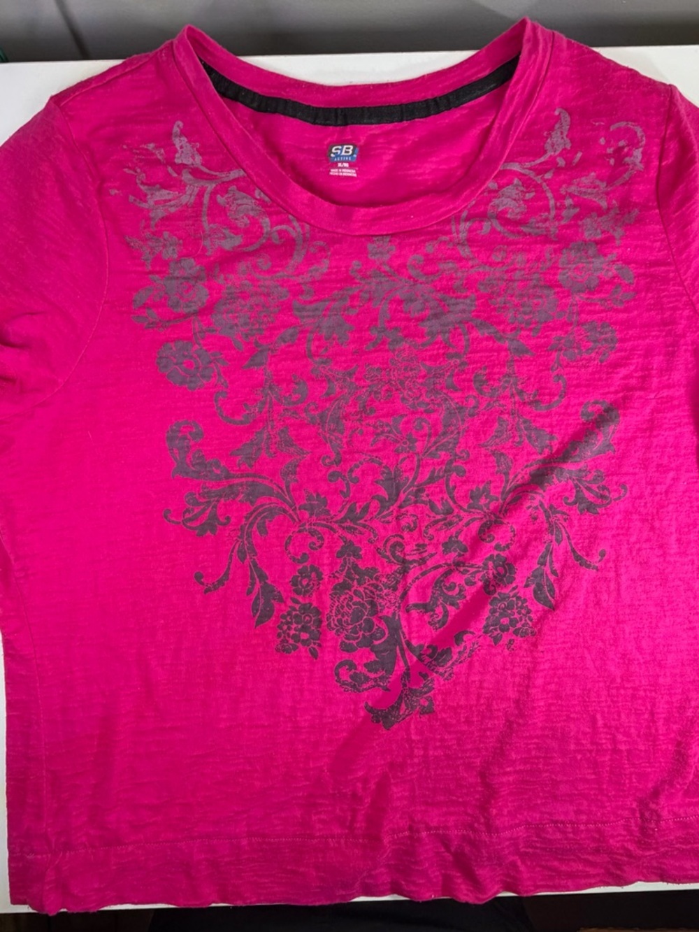 SB Active Fuchsia Short Sleeve Tee with Gray Floral Scroll